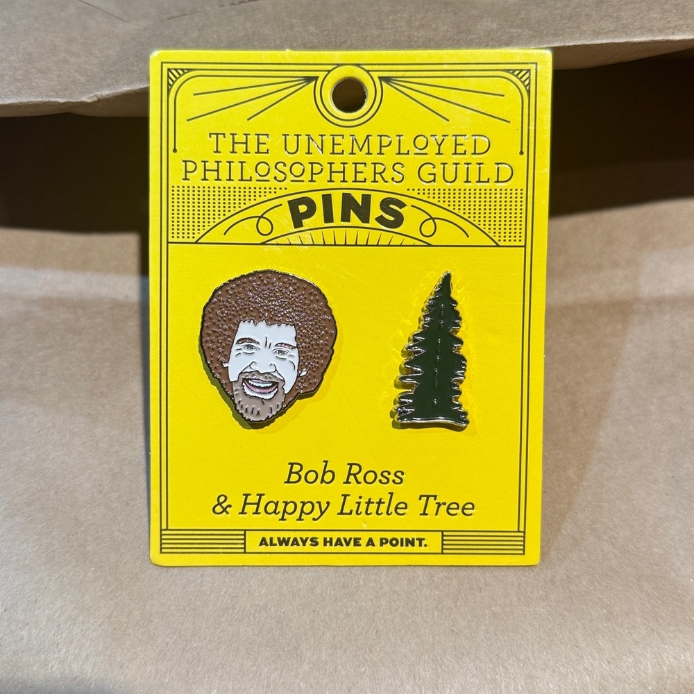 The Unemployed Philosophers Guild Bob Ross and Happy Tree Pin Set